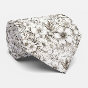 Corbata Romántico Floral Sepia Marfil Flor Antigua