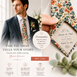 Corbata Romántico Mensaje Oculto Flor Silvestre Vintage