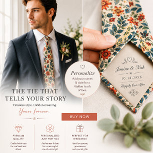 Corbata Romántico Mensaje Oculto Flor Silvestre Vintage