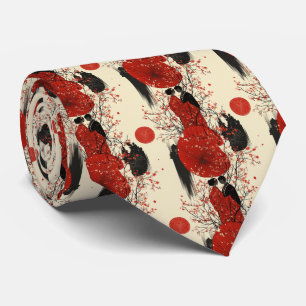 Corbata Romántico patrón de kimono de pareja bajo sakura (