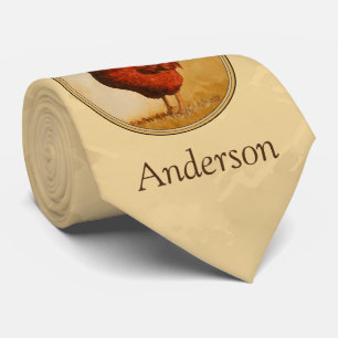 Corbata Rooster Rojo de Rhode Island Fondo Amarillo