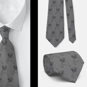 Corbata Ropa de moda Pug Dog Gray Classic de cuello modern