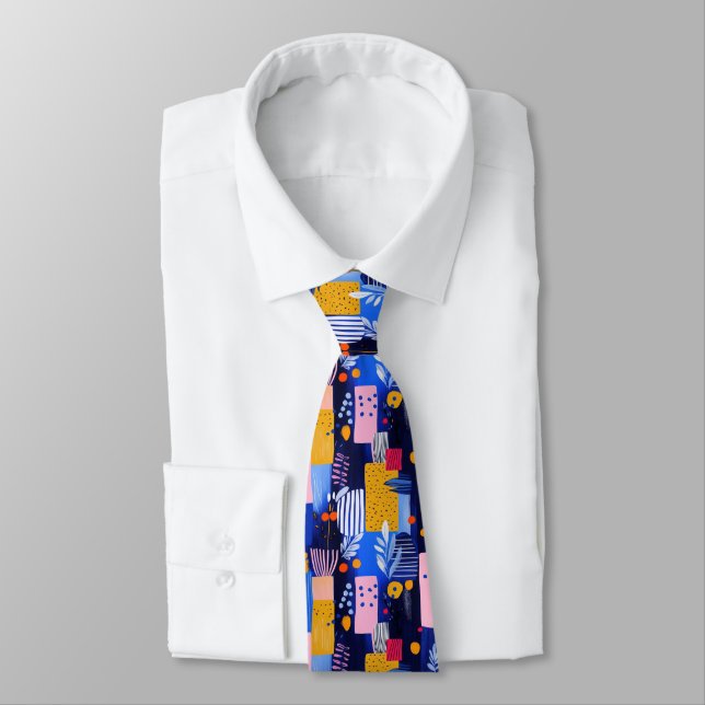 Corbata Rosa Amarillo Geométrico Botánico Marina (Atado)