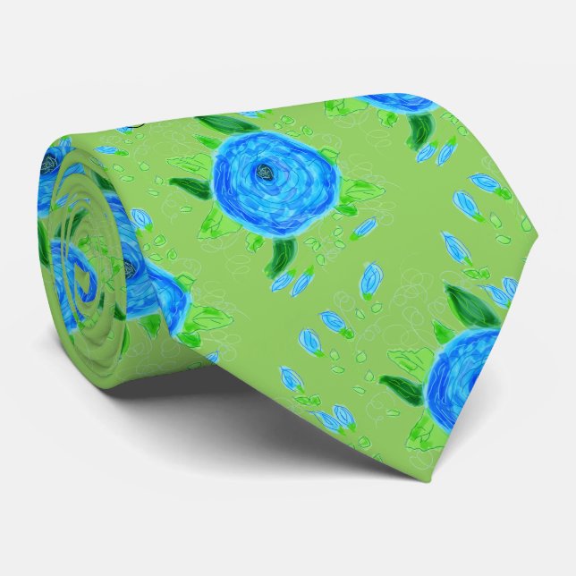 Corbata Rosa Azul personalizado Con Rosas Azules (Enrollado)