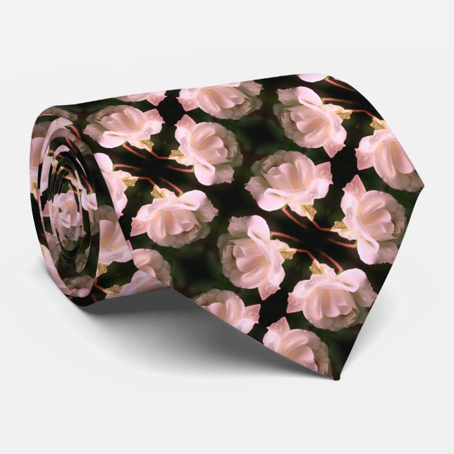 Corbata Rosa Blanca Con Lluvia Abstracta Patrón Floral (Enrollado)