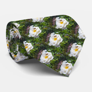 Corbata Rosa Blanca Y Abeja De Miel Ocupada,