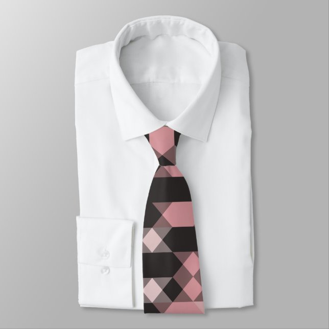 Corbata rosa blanco y gris geométrico (Atado)