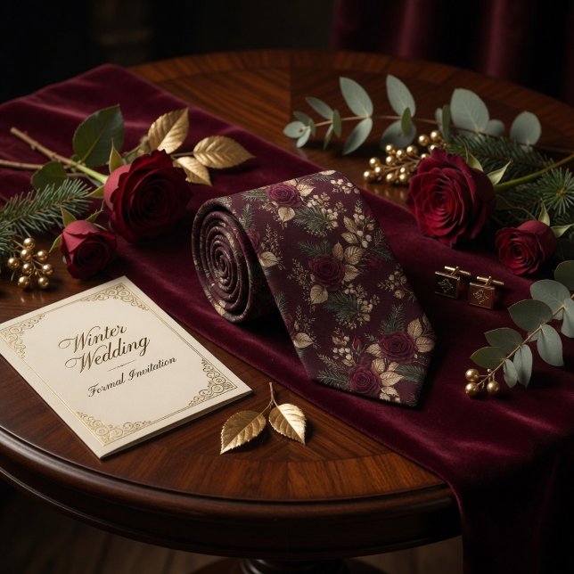 Corbata Rosa Botánica Floral de Invierno Oscura de Lujo Bu (Subido por el creador)