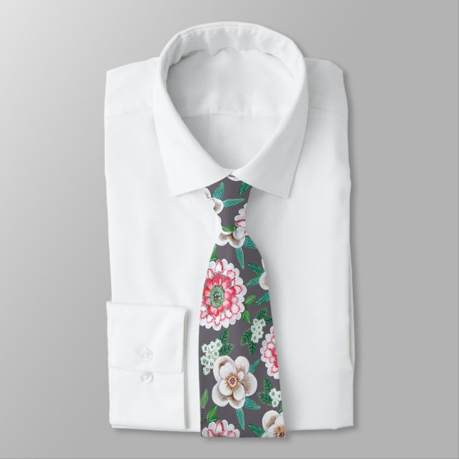 Corbata Rosa botánico, gris, verde Floral (Atado)