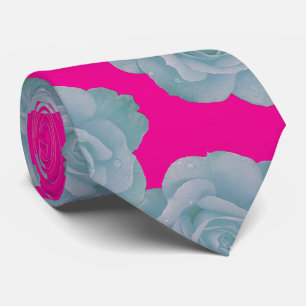 Corbata Rosa Caliente Azul Polvoriento Floral Rosa Regalo