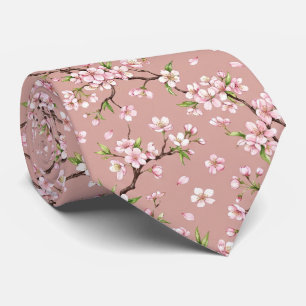 Corbata rosa con estampado floral blanco diminuto