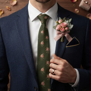 Corbata Rosa con tono de rosa verde oliva dispersa botánic