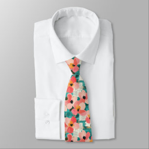 Corbata Rosa Coral Floral Turquesa Vintage