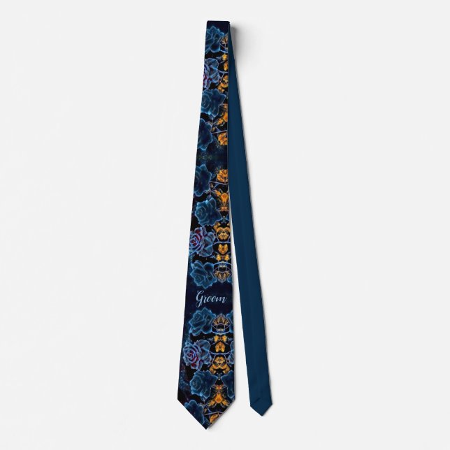 Corbata Rosa de cielo azul nocturno Boda Groom personaliza (Anverso)