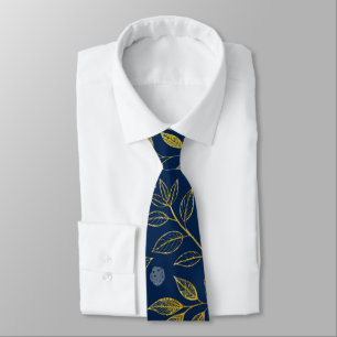 Corbata Rosa de Marina y Oro - Patrón Botánico sin Marea