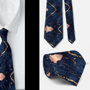 Corbata Rosa de Oro Azul Marino Mármol
