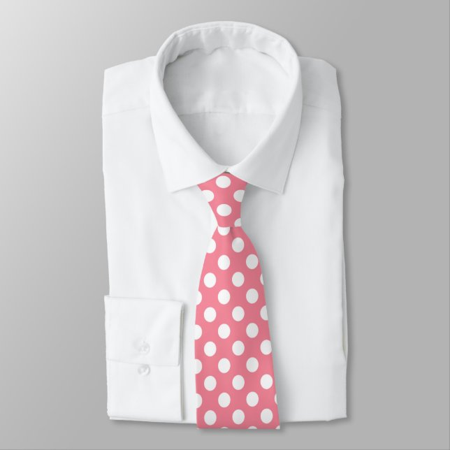 Corbata Rosa de polka blanco rosa dota patrón retro (Atado)