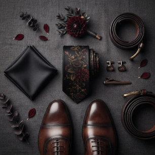 Corbata Rosa de vid floral gótica de Borgoña negra
