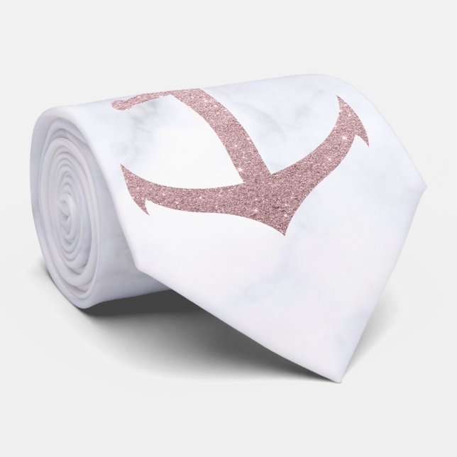 Corbata Rosa elegante ancla purpurina dorada y mármol blan (Enrollado)