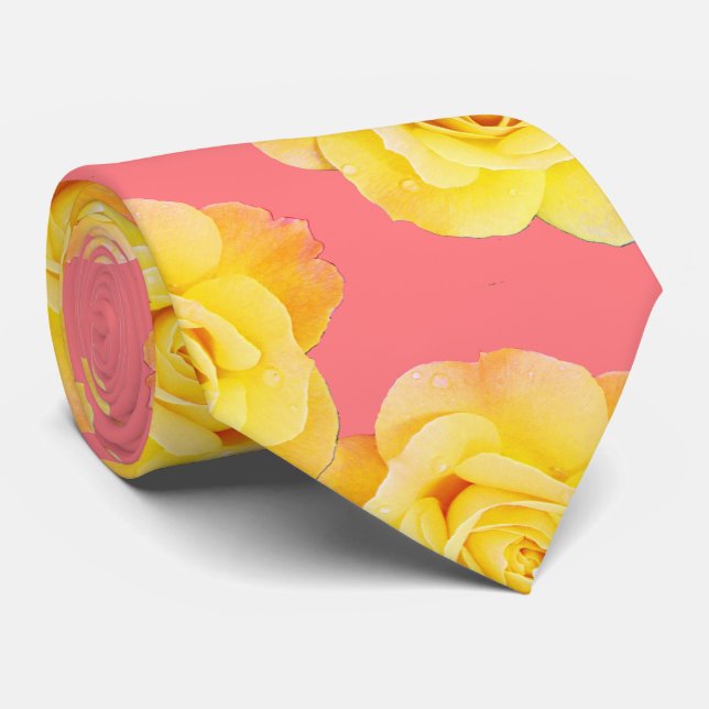 Corbata Rosa floral amarillo naranja Coral Salmon Rosa Gua (Enrollado)