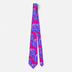 Corbata Rosa floral azul morado rosado caliente de color m