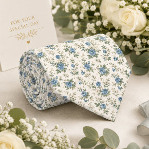 Corbata Rosa Floral Azul Polvoriento