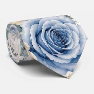 Corbata Rosa floral azul y crema para boda del novio