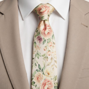 Corbata Rosa Floral de Melocotón Suave