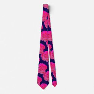 Corbata Rosa floral rosa caliente Flores Navy Blue Gift Fa