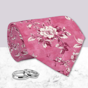 Corbata Rosa floral vintage chinoiserie rosa