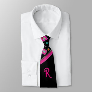 CORBATA ROSA FUCHSIA BLACK ABSTRACT DECO MONOGRAM