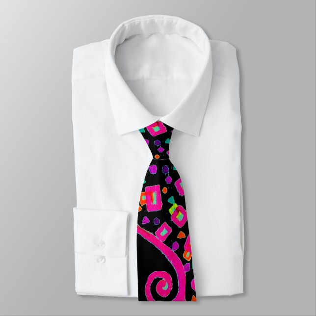 Corbata ROSA FUCsia NEGRO ABSTRACTO DECO (Atado)