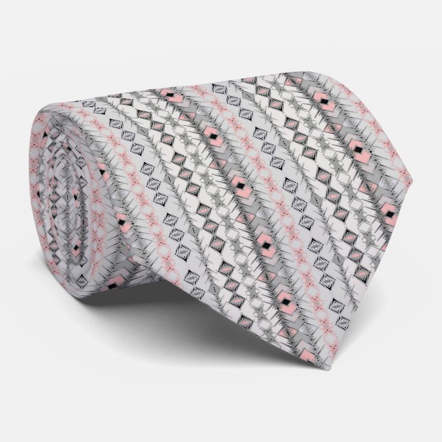 Corbata rosa gris de rayas étnicas mejicano de estilo orie (Enrollado)
