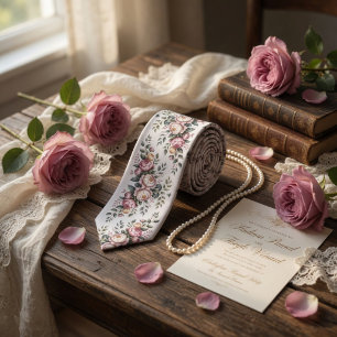Corbata Rosa Malva Elegante Floral Vintage