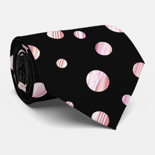 Corbata Rosa Oro Negro Polka Círculos de Punto Geométrico