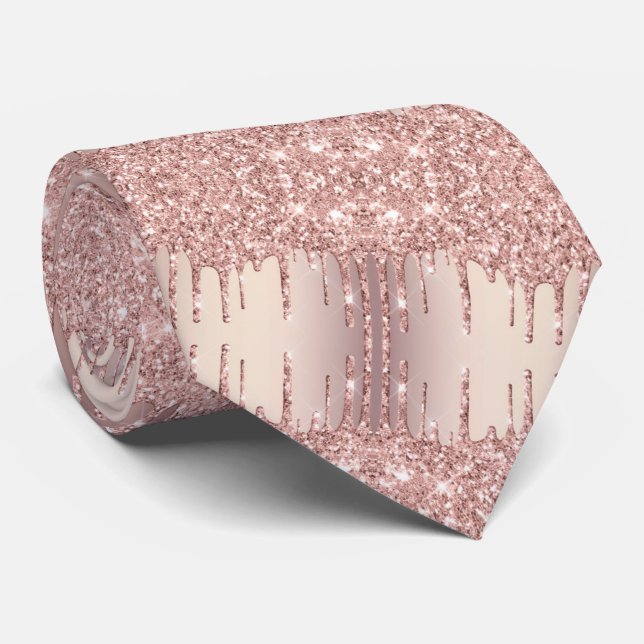 Corbata Rosa Oro Purpurina Rubor Rasca Rasgos De Cuero (Enrollado)