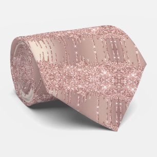 Corbata Rosa Oro Purpurina Rubor Tejido De Cuello Con Perf