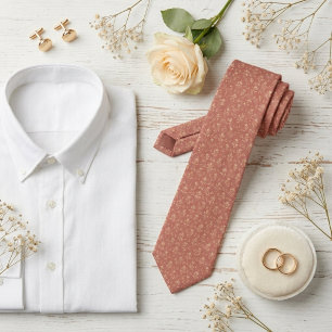 Corbata Rosa Polvorienta y Champagne Micro Floral Vintage