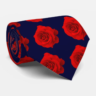 Corbata Rosa rojo en azules marinos oscuros