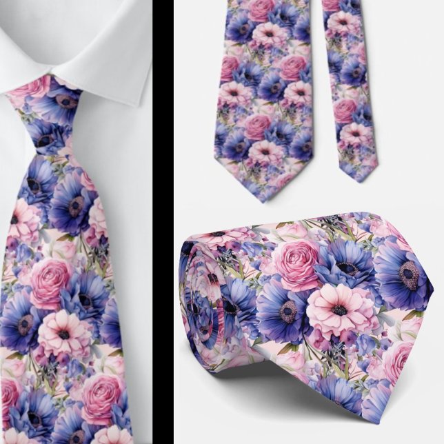 Corbata Rosa sonrojado Azul Violeta Morado Flores Floral (Subido por el creador)