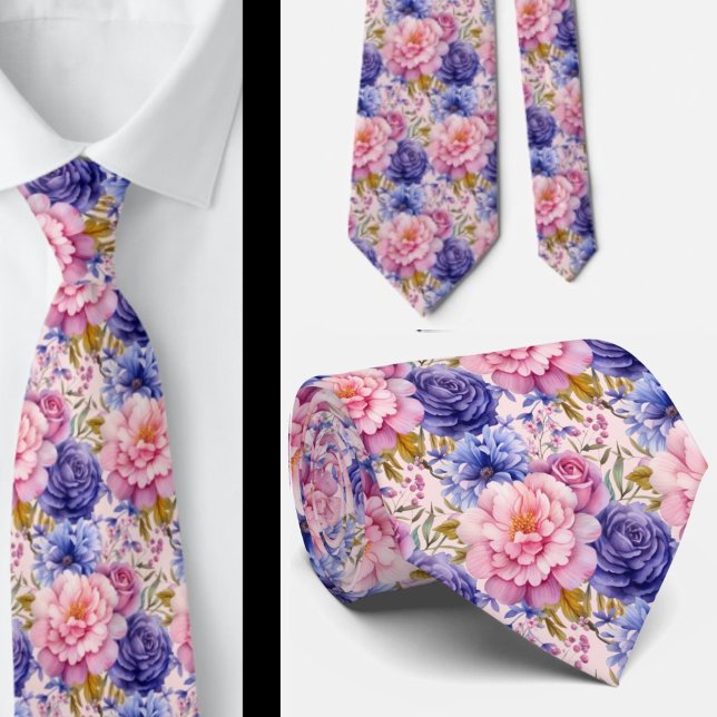 Corbata Rosa sonrojado Azul Violeta Morado Flores Floral (Subido por el creador)
