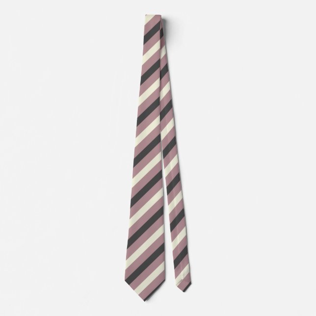 Corbata Rosa turbio, Beige y franjas grises de carbón vege (Anverso)