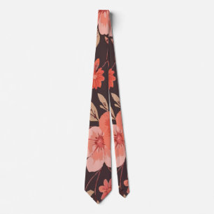 Corbata Rosa Vibrante y Floral Naranja sobre Marrón Oscuro