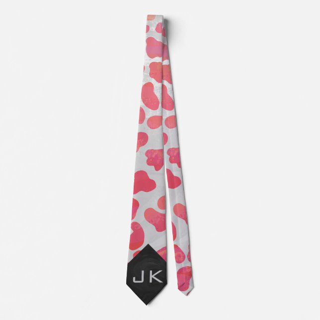 Corbata Rosa y blanco dálmata con monograma (Anverso)