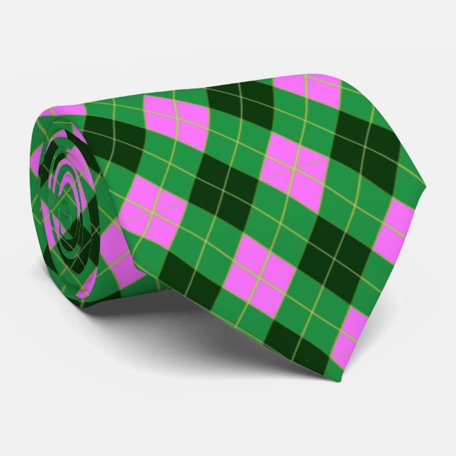 Corbata Rosa y Verde Escocés Preppy (Enrollado)