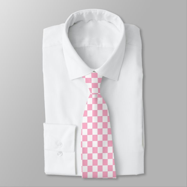 Corbata Rosado a cuadros y blanco (Atado)