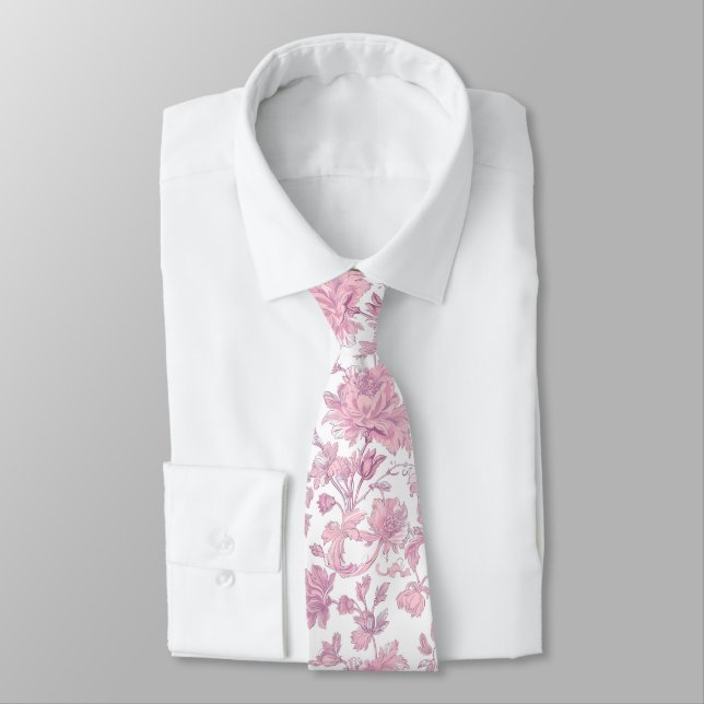 Corbata Rosado y blanco Chinoiserie Floral  (Atado)