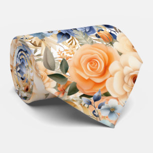 Corbata Rosas Azules y Flores de Peach Floral