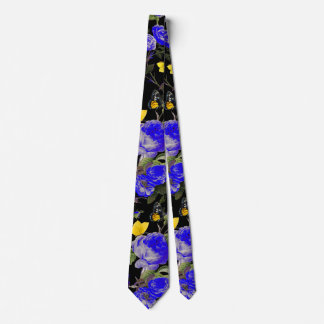 Corbata ROSAS AZULES Y MARIPOSAS AMARILLAS Negro