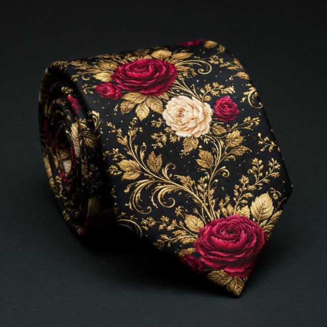 Corbata Rosas barrocas negras elegancia (Subido por el creador)